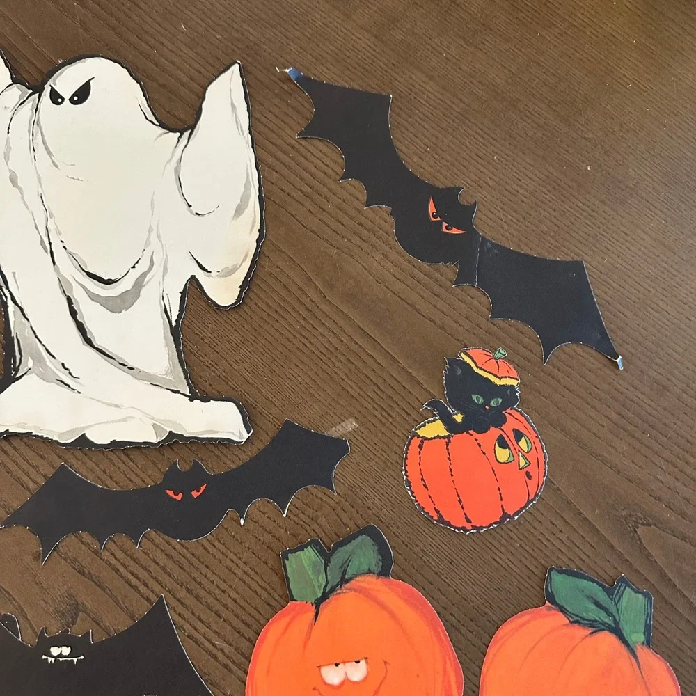 Vintage Hallmark Halloween Diecuts Lot 23pc Ghosts Bats Pumpkins Owls Cats Decor